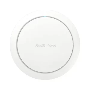 Ruijie Reyee round white wireless access point on white background.