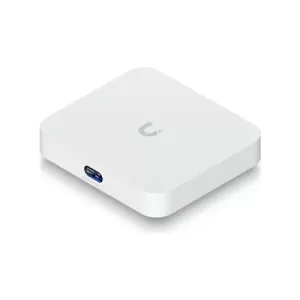 Ubiquiti white network device on white background.