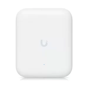 Ubiquiti white wireless access point on white background.
