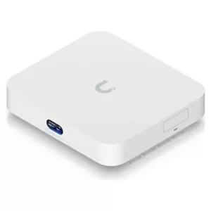 Ubiquiti white network device on white background.