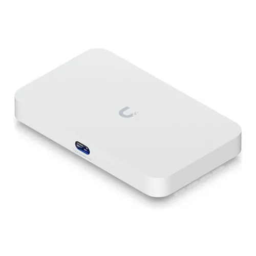 Ubiquiti white wireless access point on white background.